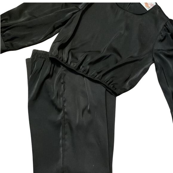 Pretty Garden 2pc Set Size M Crop Satin Soft Top Black Wide Leg Pants High Waist - Picture 7 of 15